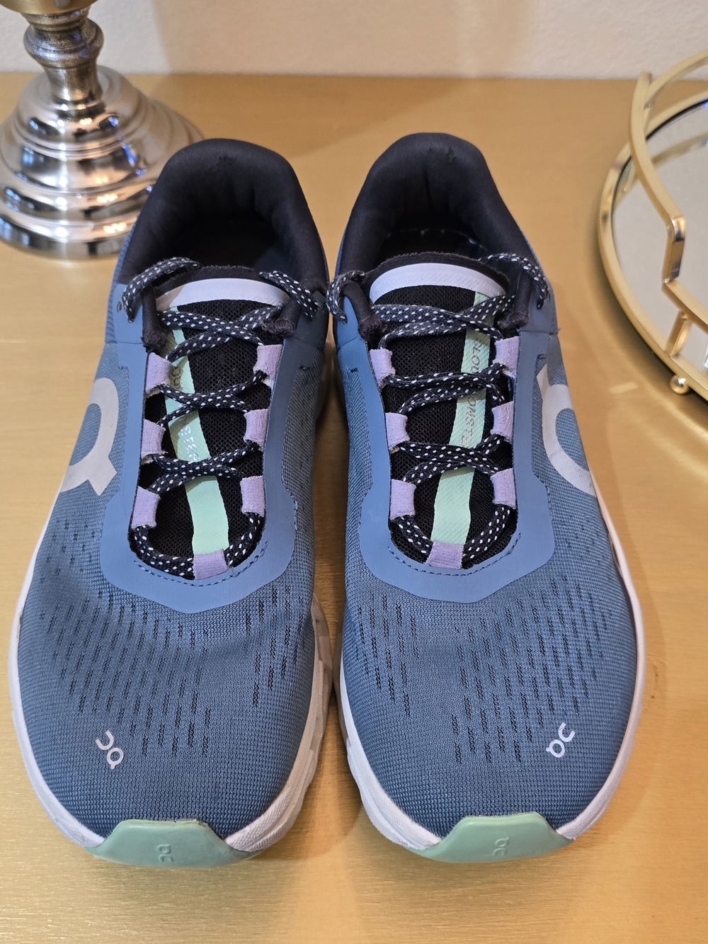 On Running Women's Blue Teal Sneakers with Purple and Mint Accents